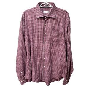 Peter Millar Crown Men's Long Sleeve Button-Down Dress Shirt XL Red/Blue Plaid